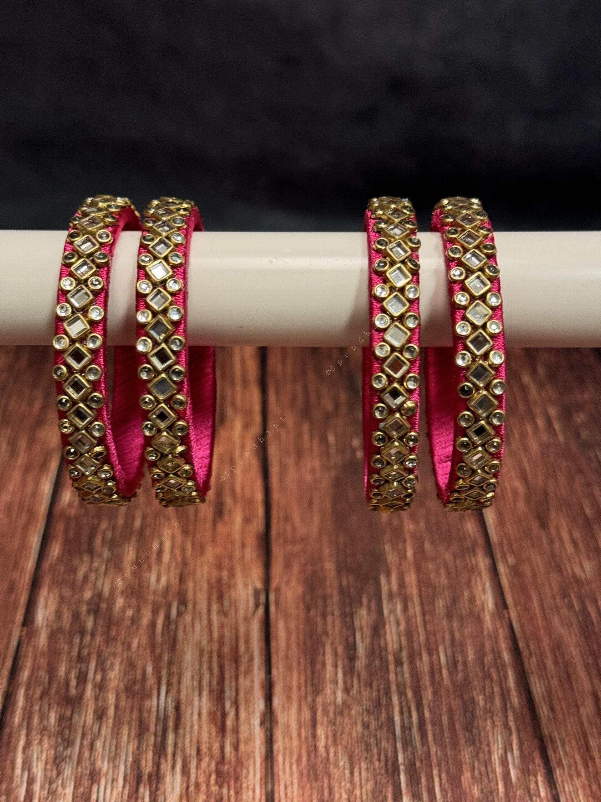 Studded Thin Colorful Bangle Pack of 4