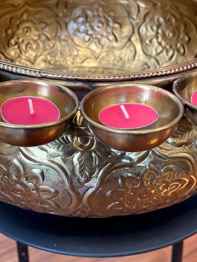 Traditional Brass Urli with Tea Light Holders