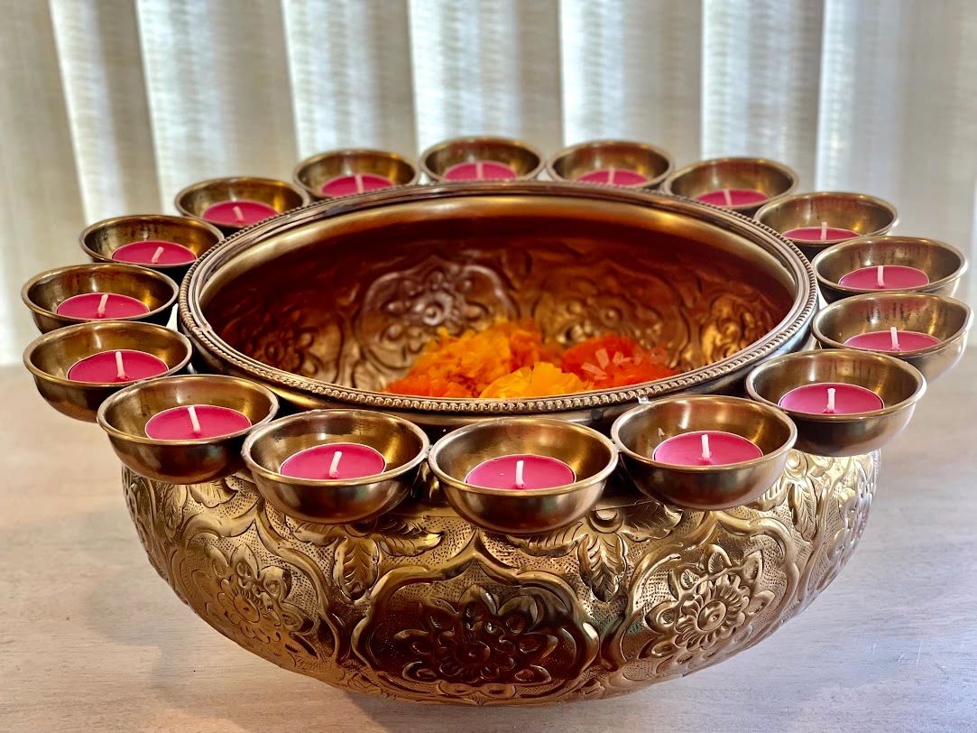 Traditional Brass Urli with Tea Light Holders