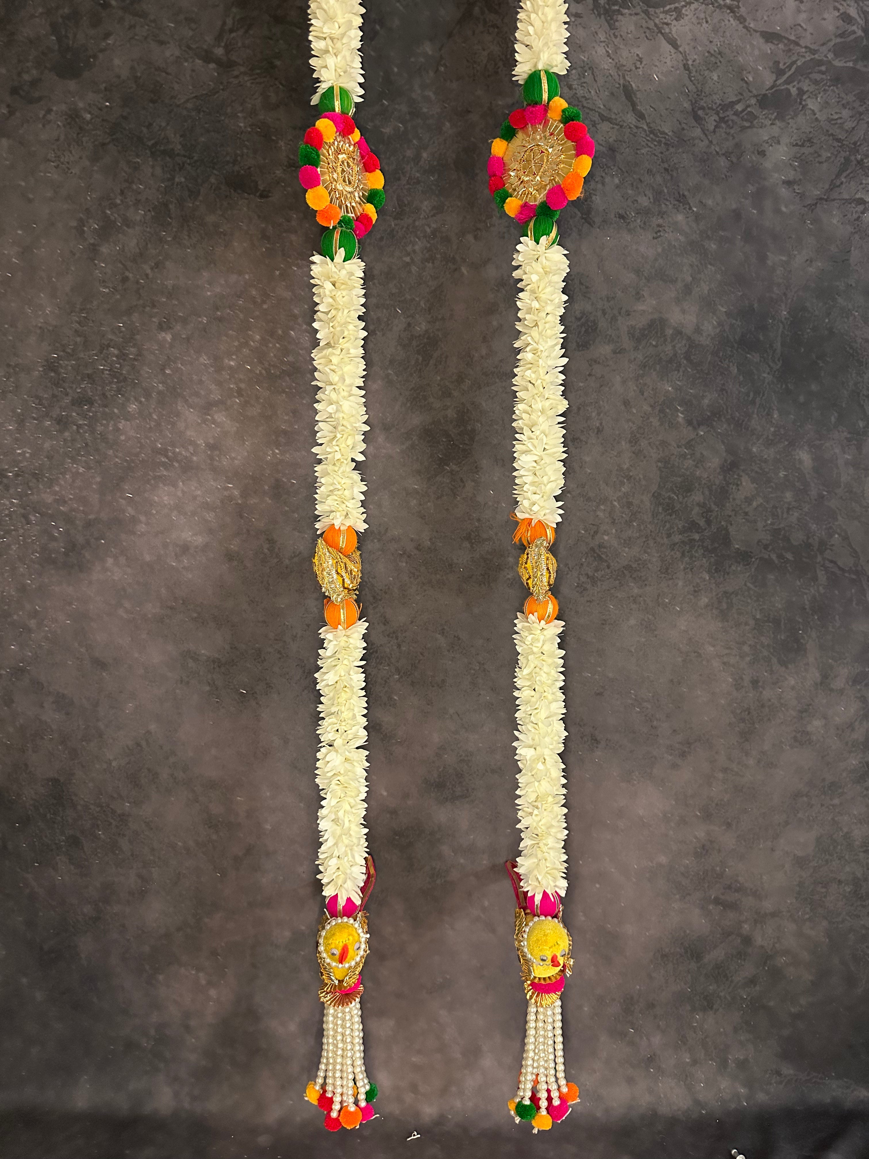 Mogra and Colorful Parrot Hanging Pair