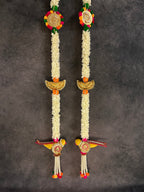 Mogra and Colorful Parrot Hanging Pair