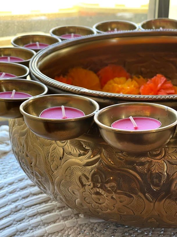 Traditional Brass Urli with Tea Light Holders