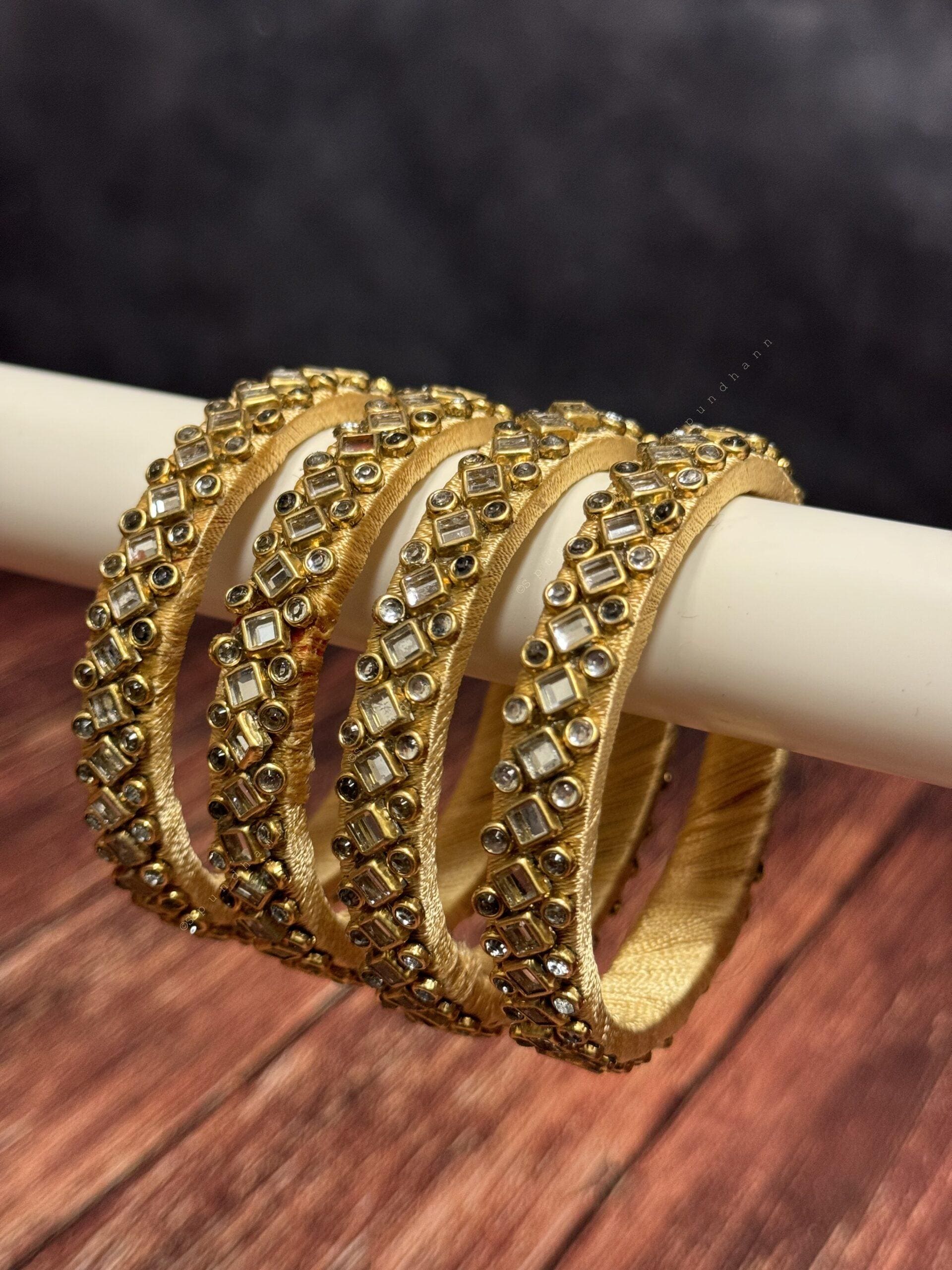 Studded Thin Colorful Bangle Pack of 4
