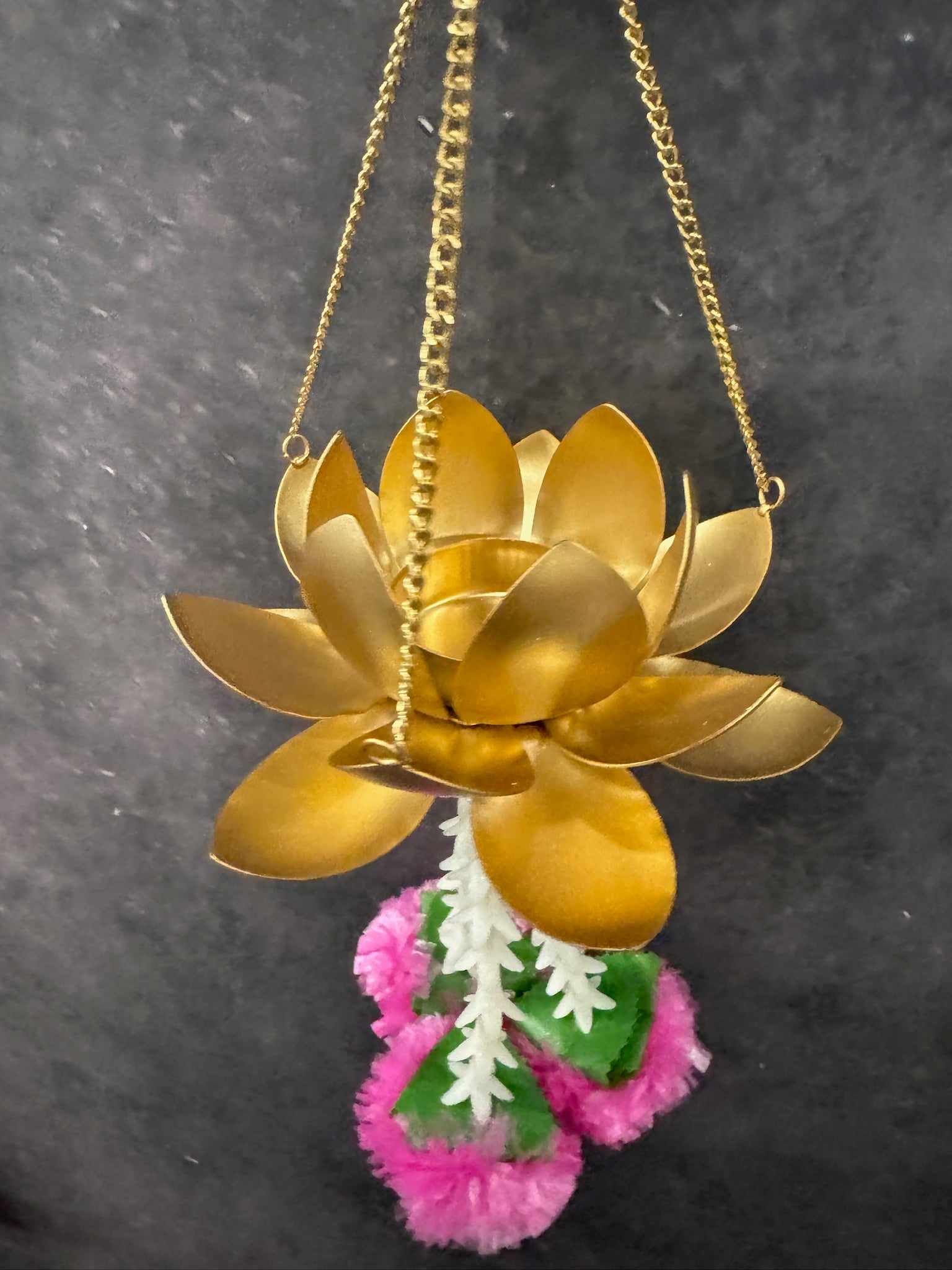Hanging Lotus Tea Light Holder with Marigold Tassels