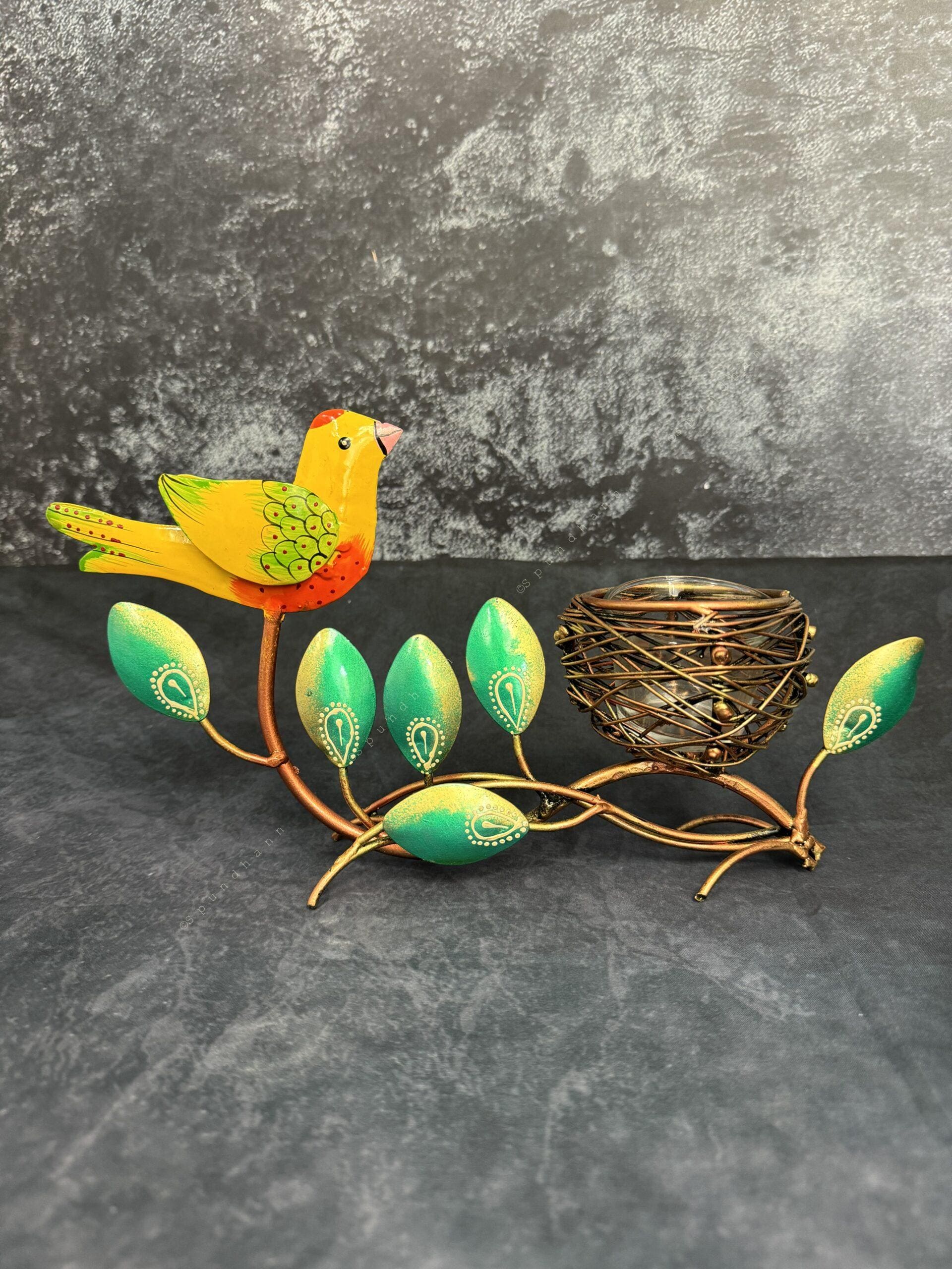 Bird & Nest Tea Light with Glass