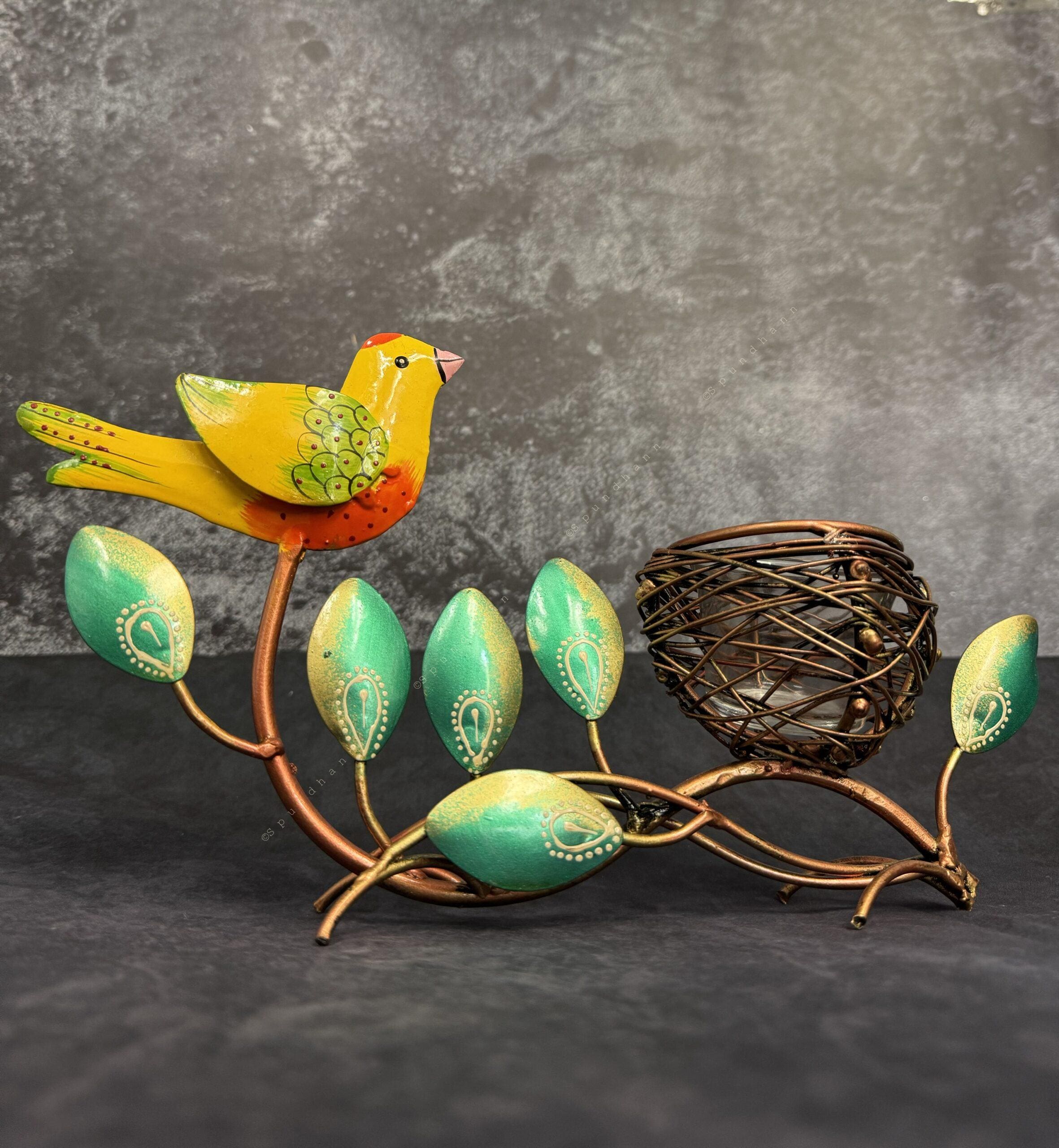Bird & Nest Tea Light with Glass