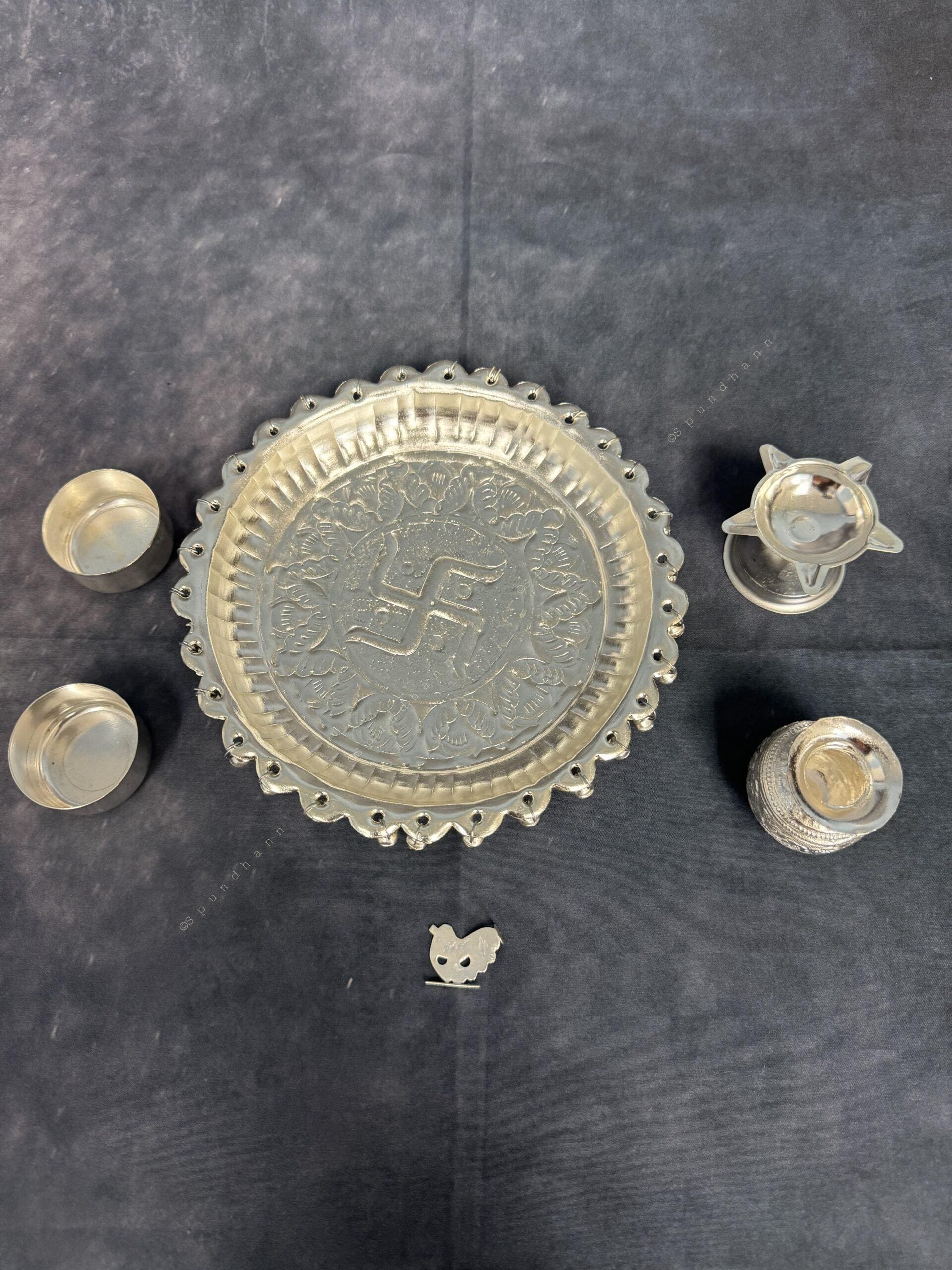 German Silver Puja Plate/Platter Set (Small and Mini)