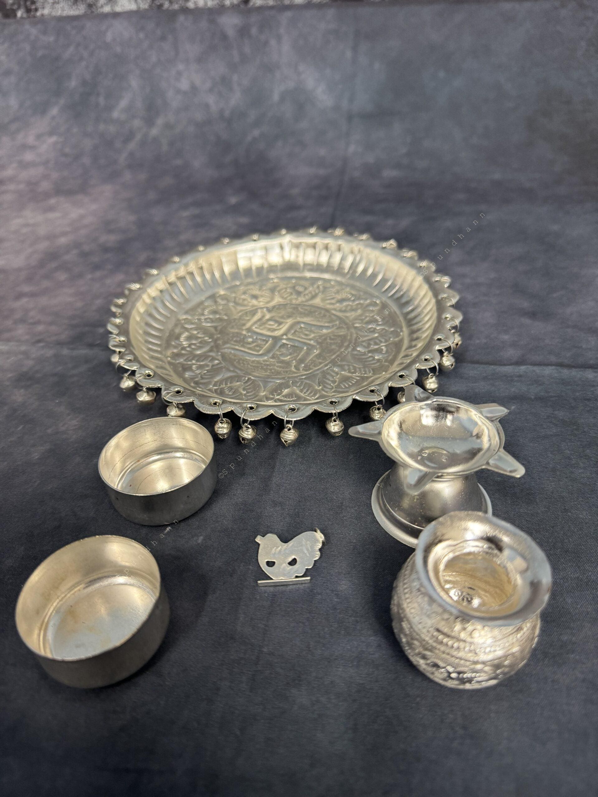 German Silver Puja Plate/Platter Set (Small and Mini)