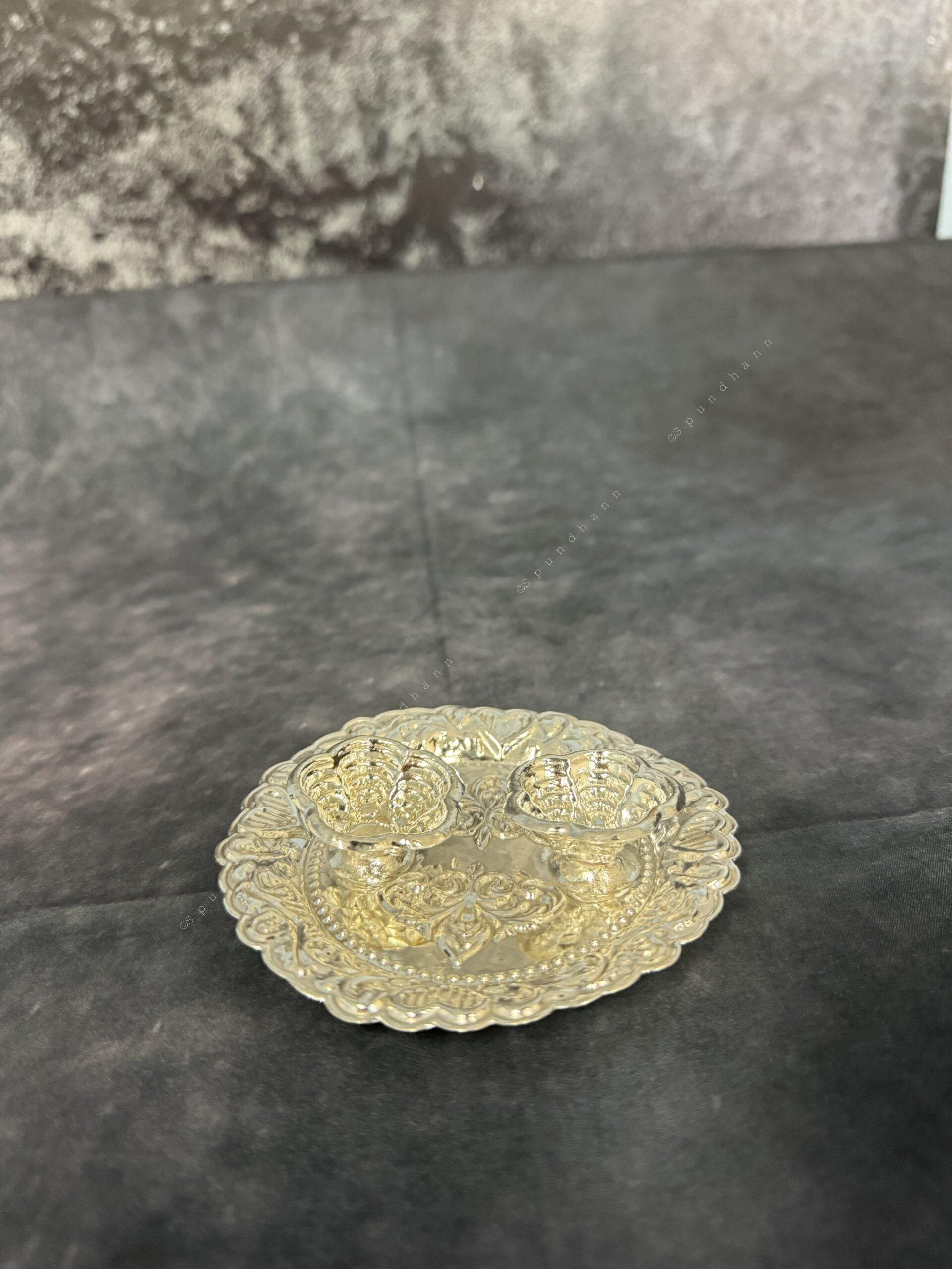 German Silver Puja Plate/Platter Set (Small and Mini)