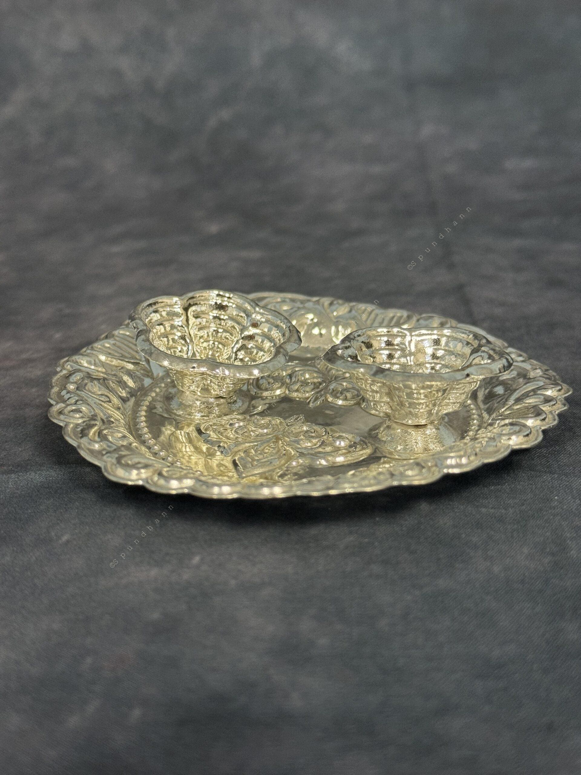 German Silver Puja Plate/Platter Set (Small and Mini)