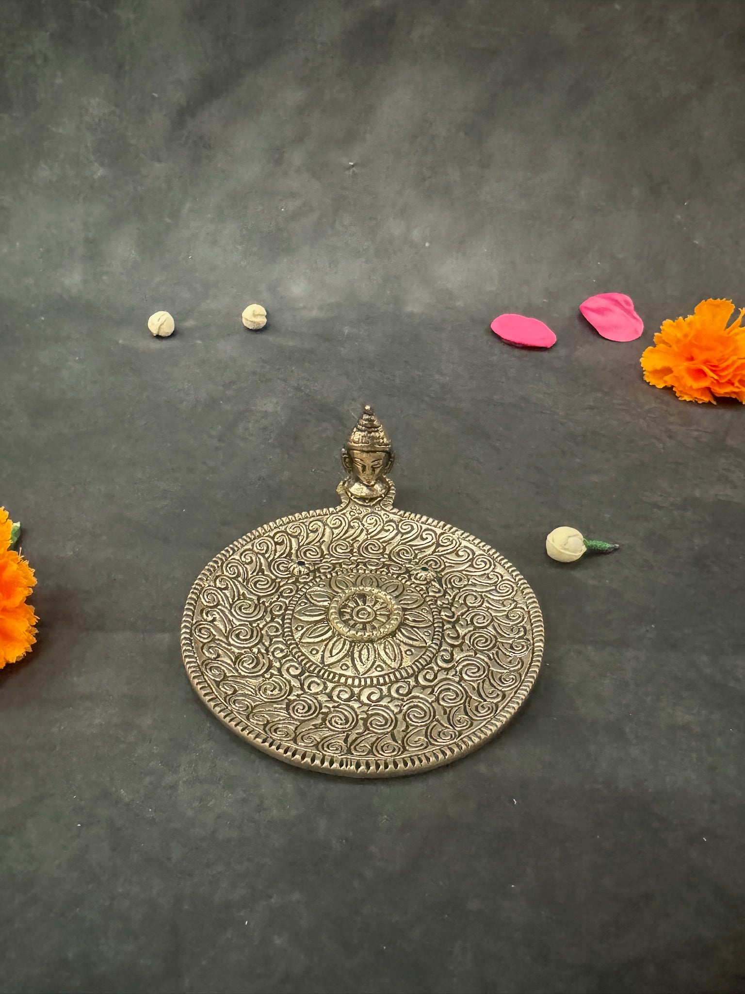 German Silver Patterned Agarbatti holder Platter