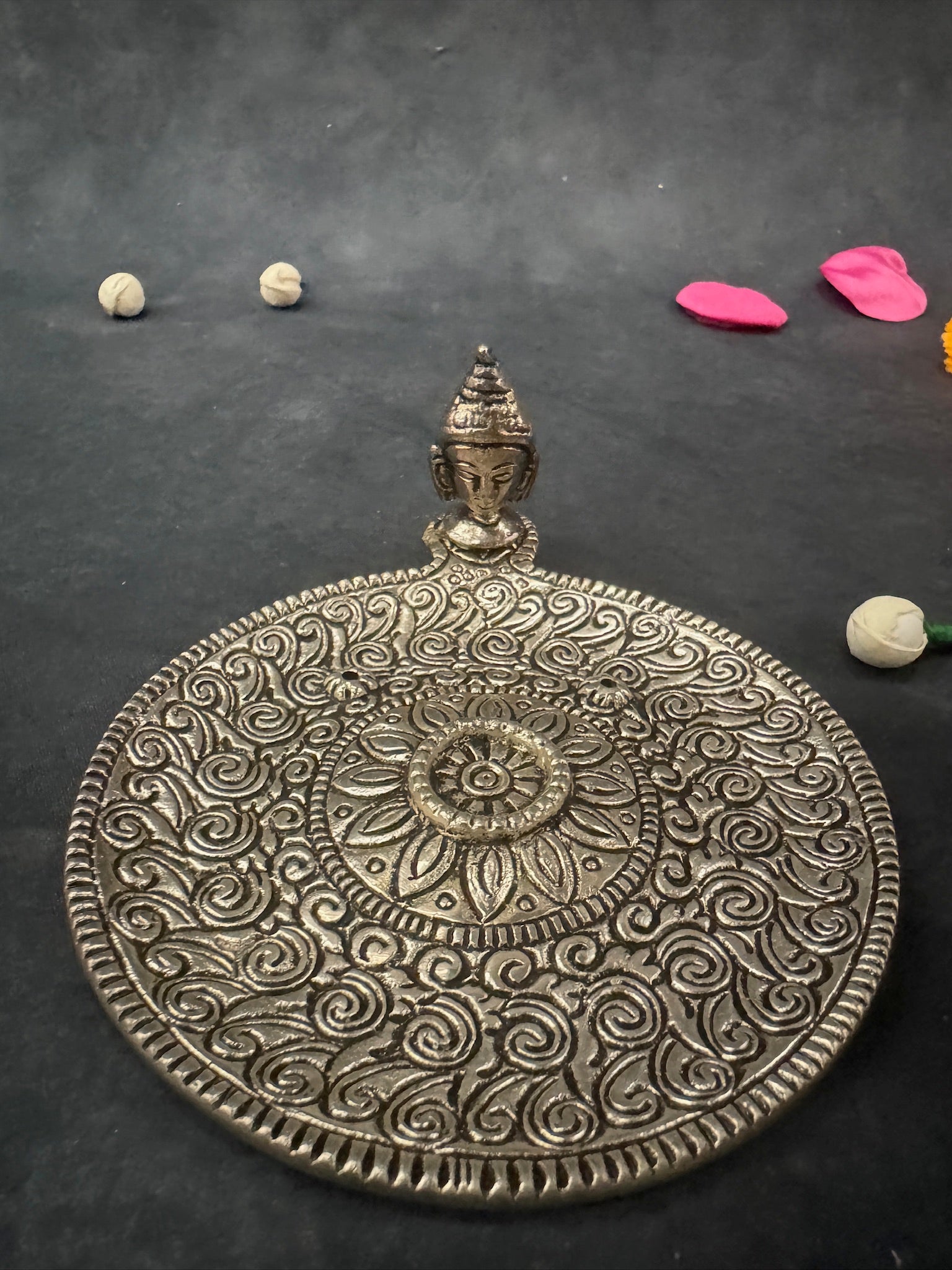 German Silver Patterned Agarbatti holder Platter