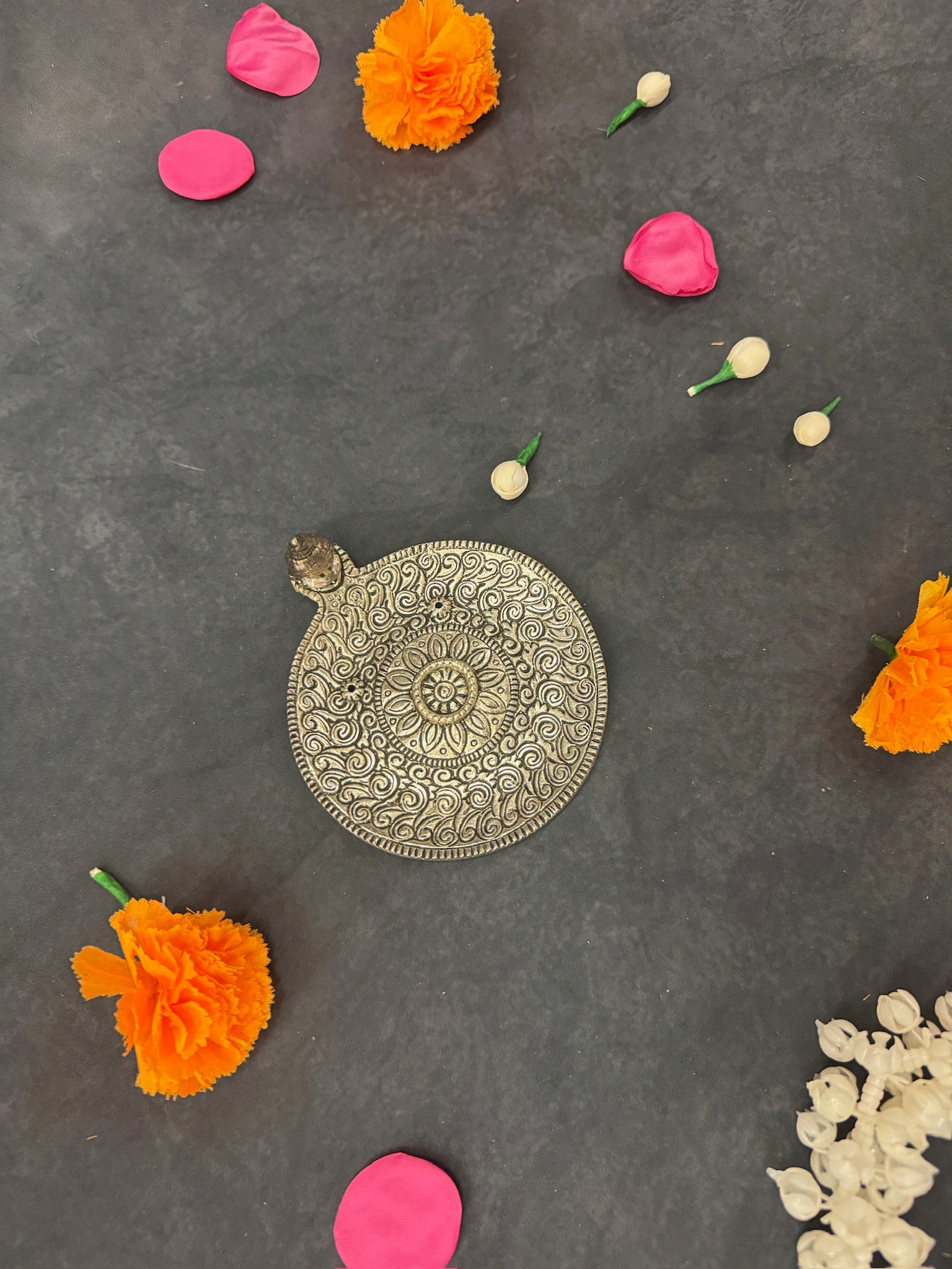 German Silver Patterned Agarbatti holder Platter