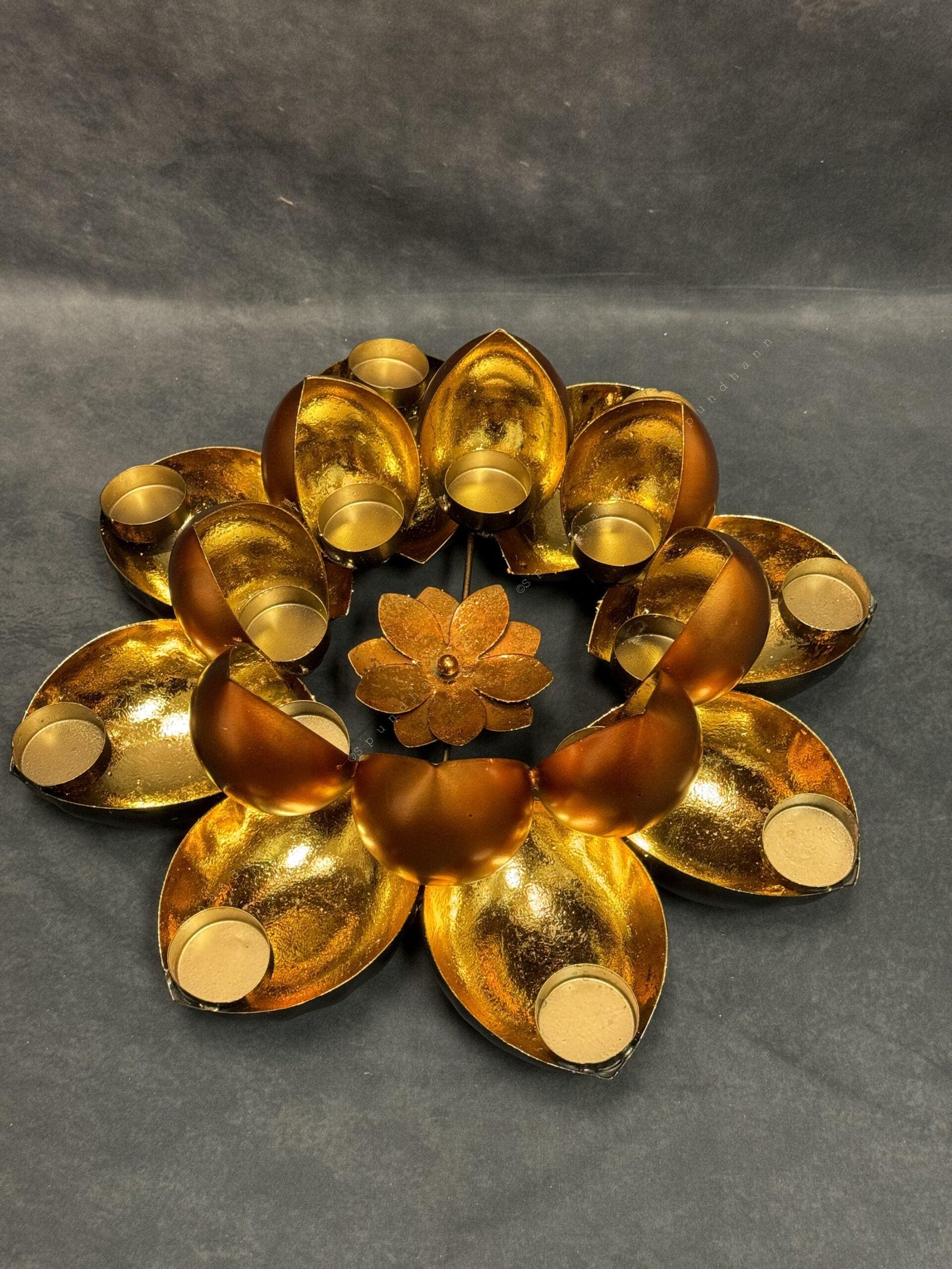Large Lotus Multi Tea Light Holder (Black Gold Copper)