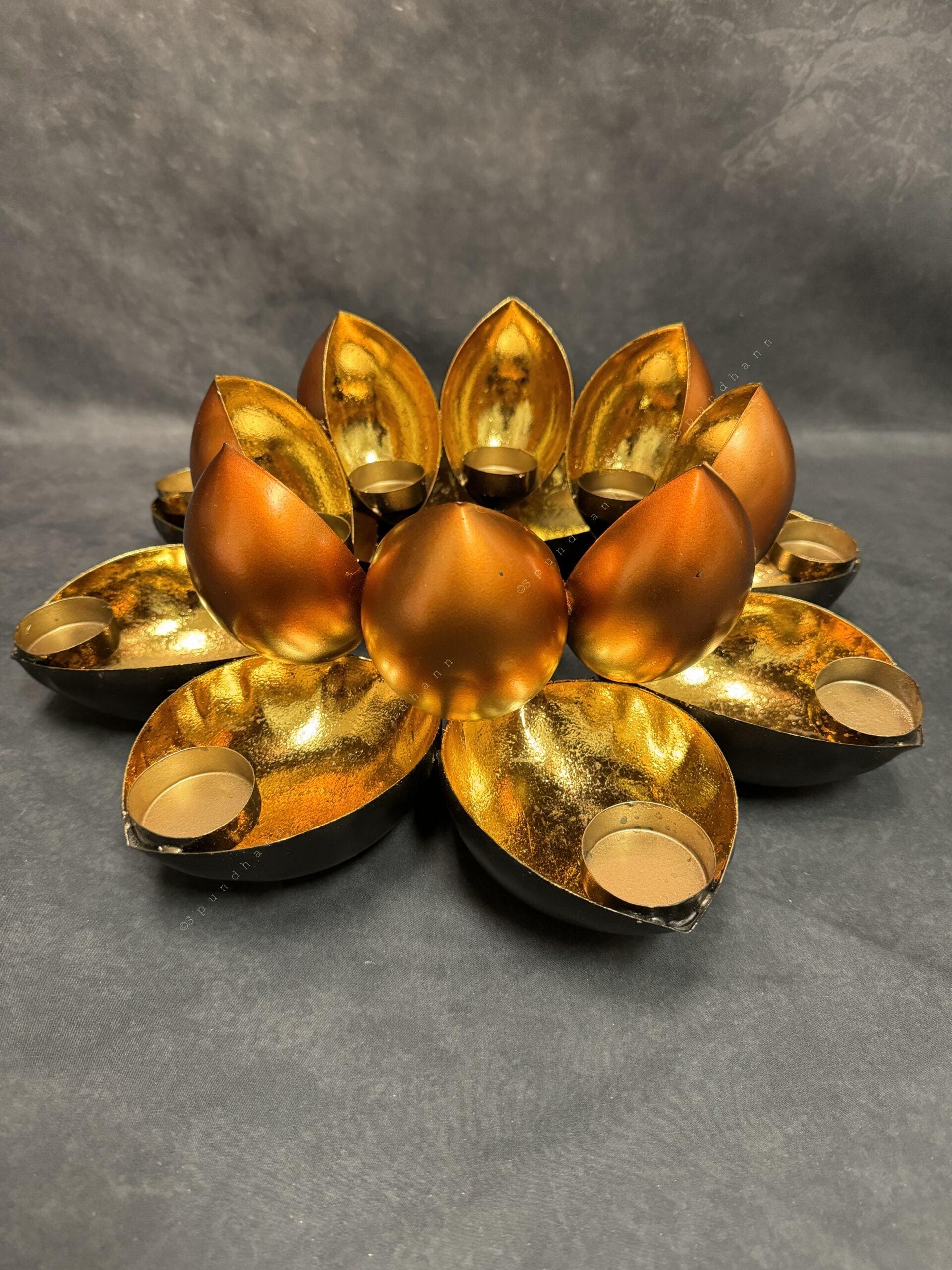 Large Lotus Multi Tea Light Holder (Black Gold Copper)