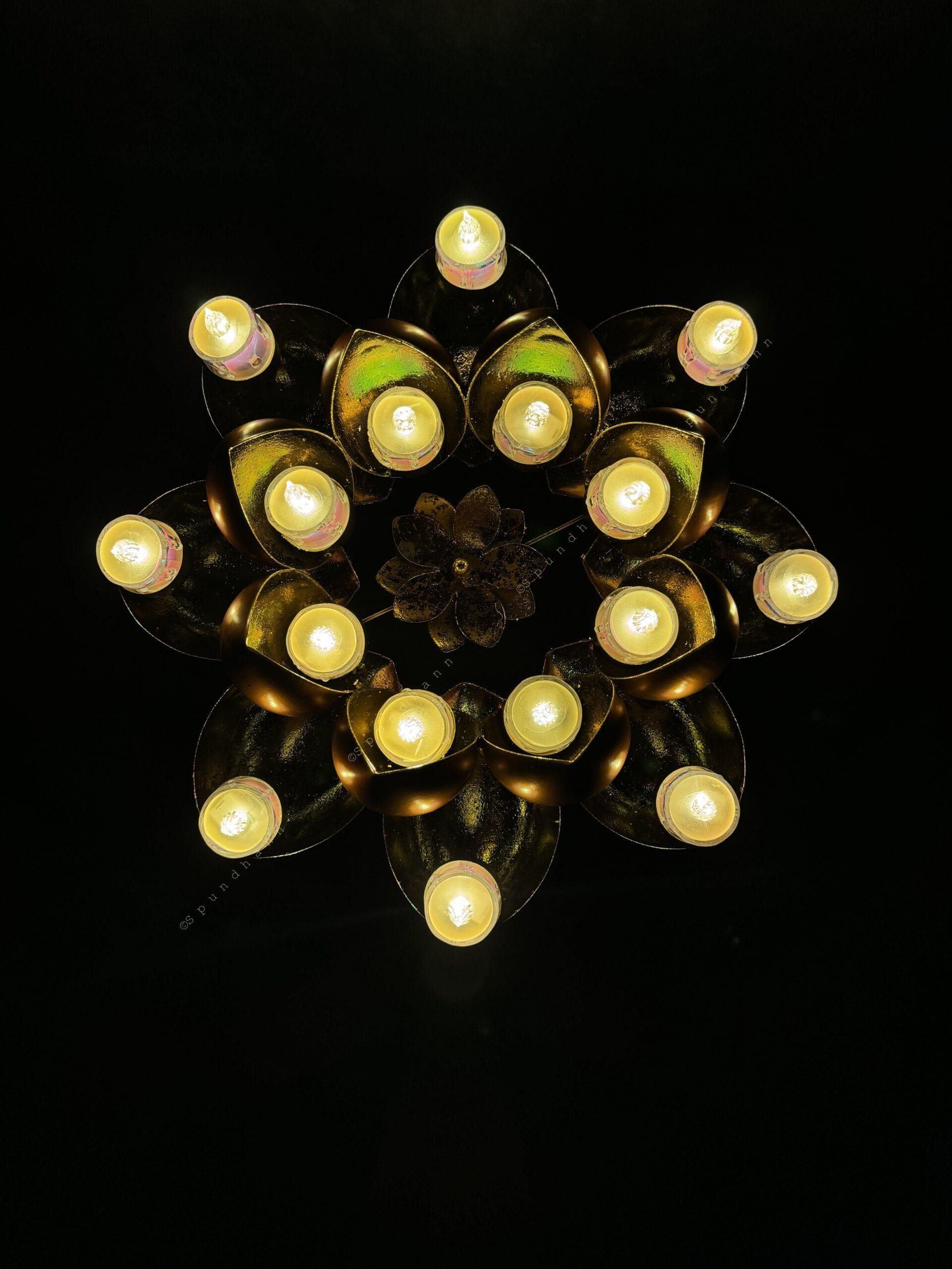 Large Lotus Multi Tea Light Holder (Black Gold Copper)