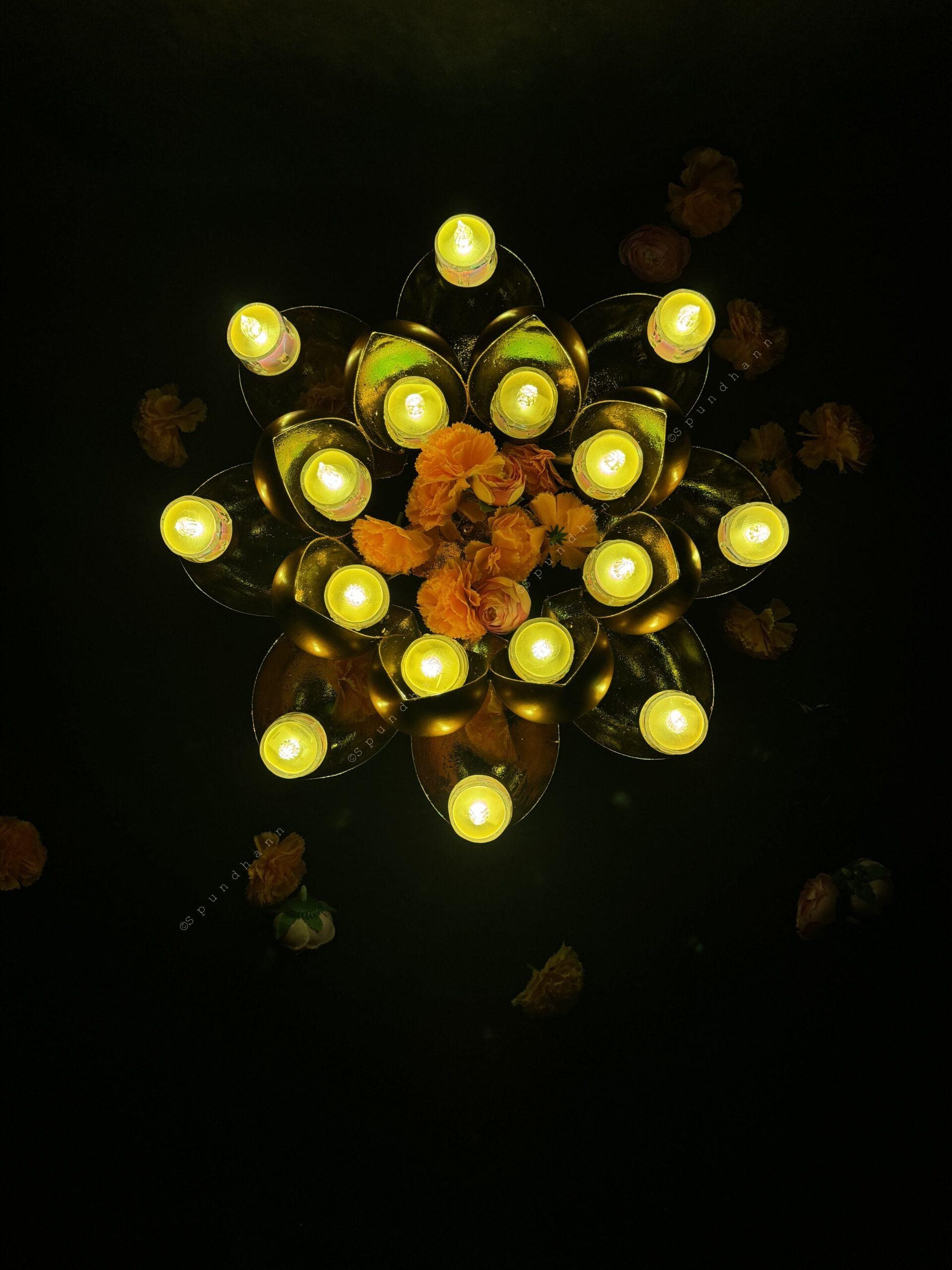 Large Lotus Multi Tea Light Holder (Black Gold Copper)