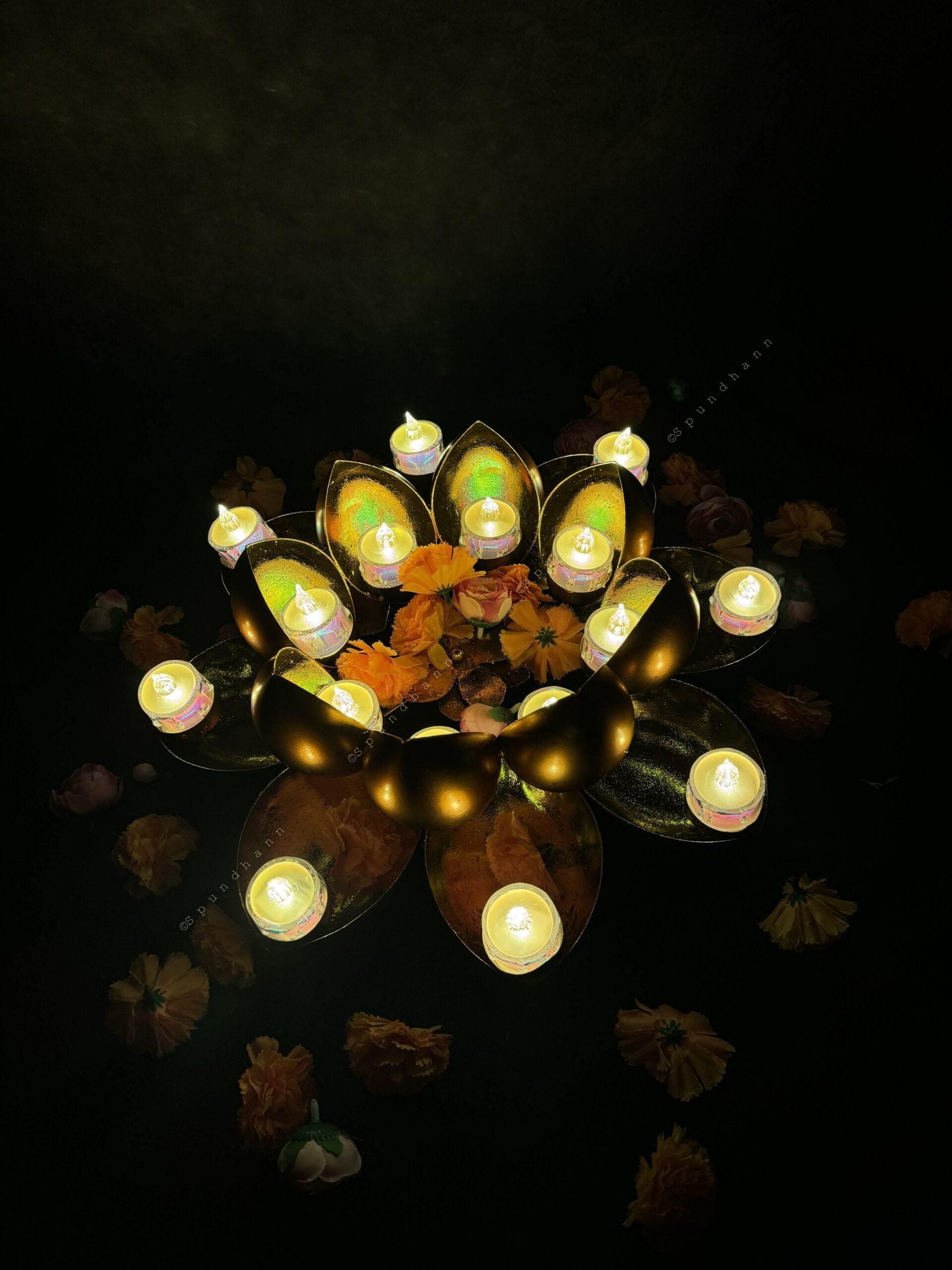 Large Lotus Multi Tea Light Holder (Black Gold Copper)