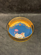 Circular Golden Tray With Pichwai Art Picture Set of 2