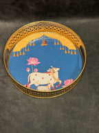 Circular Golden Tray With Pichwai Art Picture Set of 2
