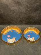 Circular Golden Tray With Pichwai Art Picture Set of 2