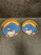 Circular Golden Tray With Pichwai Art Picture Set of 2