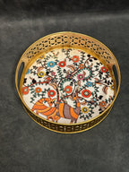 Circular Golden Tray With Pichwai Art Picture Set of 2