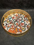 Circular Golden Tray With Pichwai Art Picture Set of 2