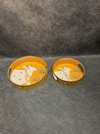 Circular Golden Tray With Pichwai Art Picture Set of 2