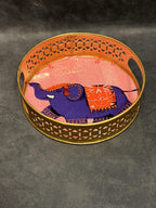 Circular Golden Tray With Pichwai Art Picture Set of 2