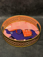 Circular Golden Tray With Pichwai Art Picture Set of 2