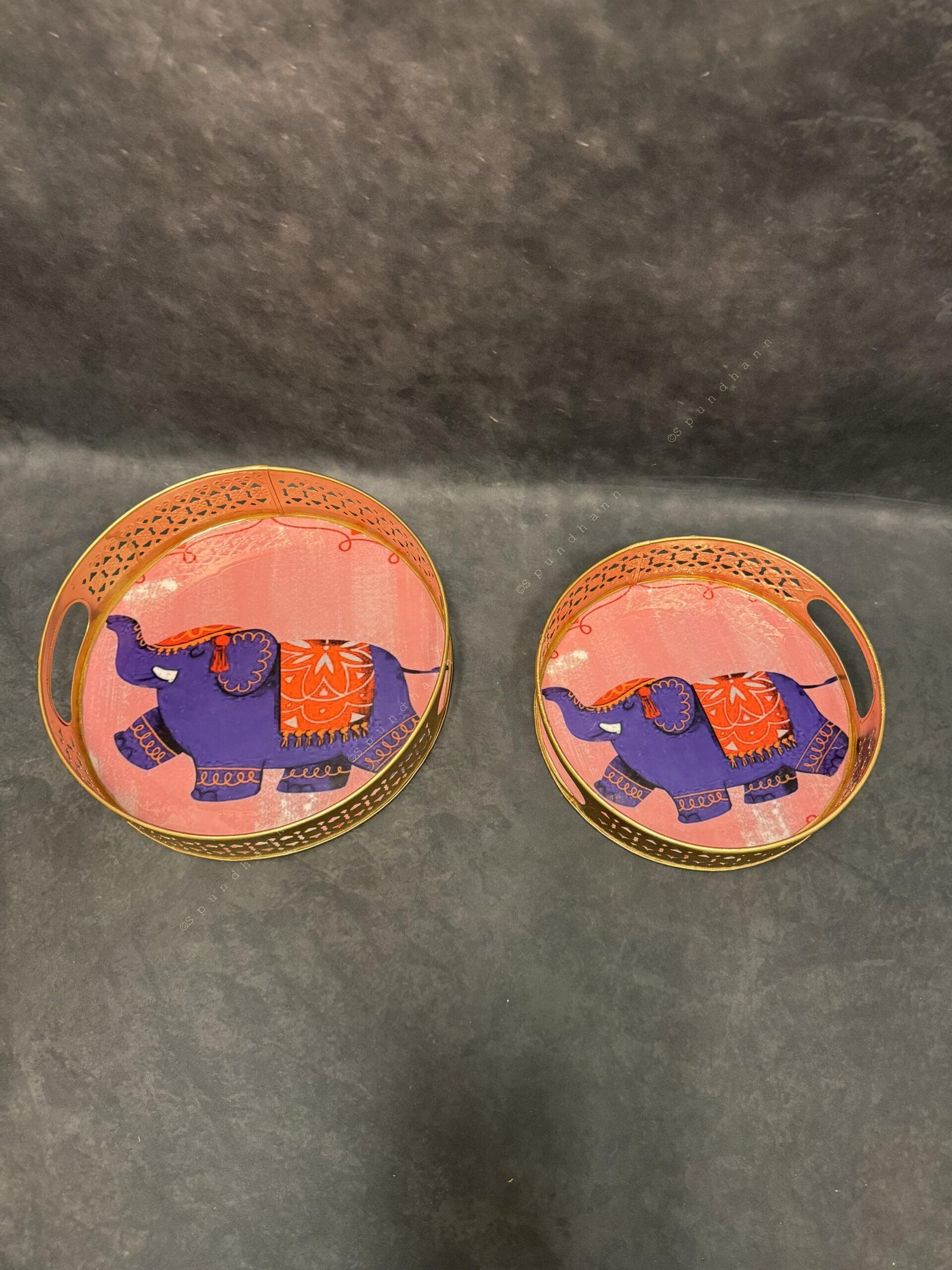 Circular Golden Tray With Pichwai Art Picture Set of 2