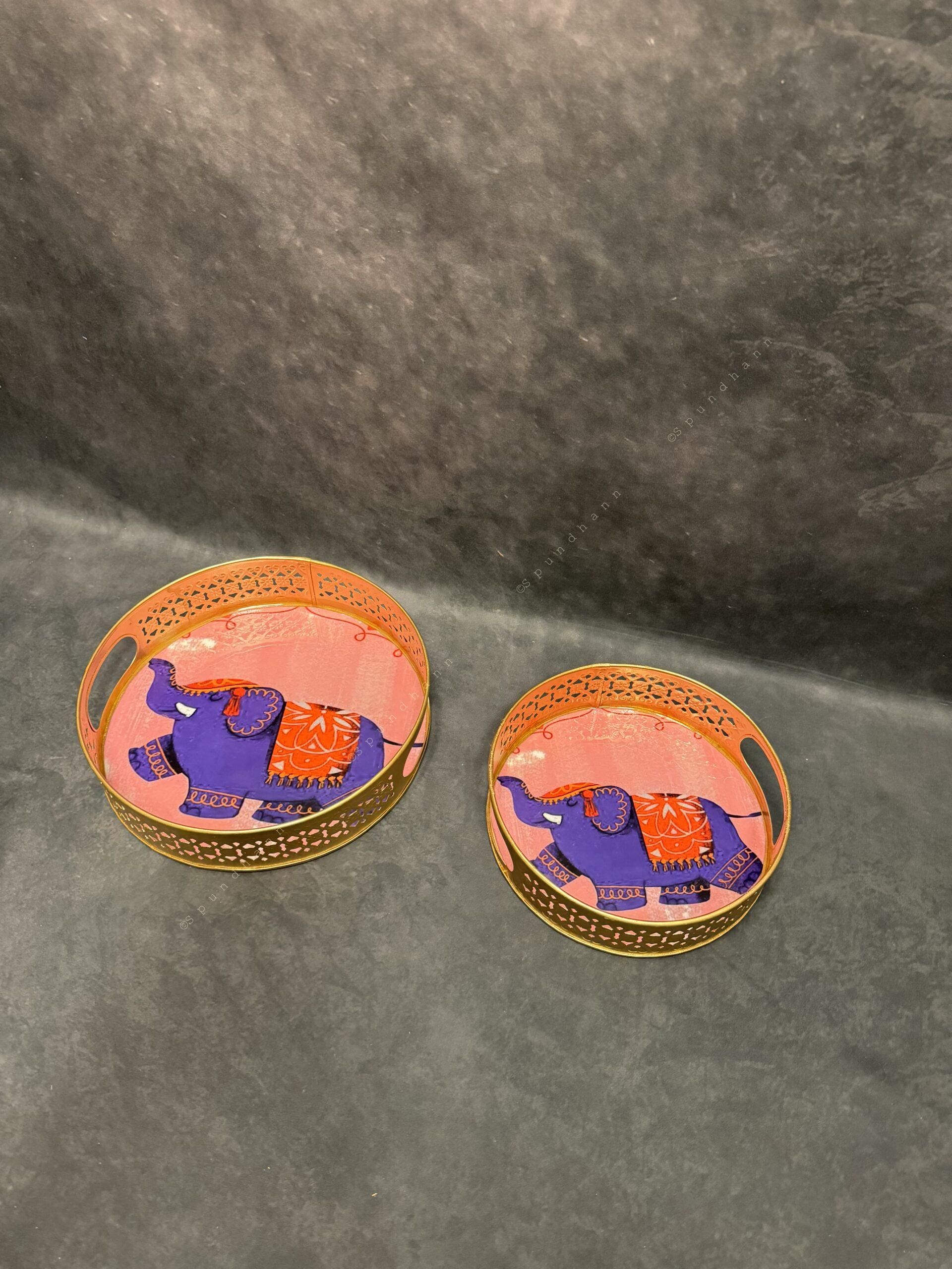 Circular Golden Tray With Pichwai Art Picture Set of 2