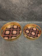 Circular Golden Tray With Pichwai Art Picture Set of 2