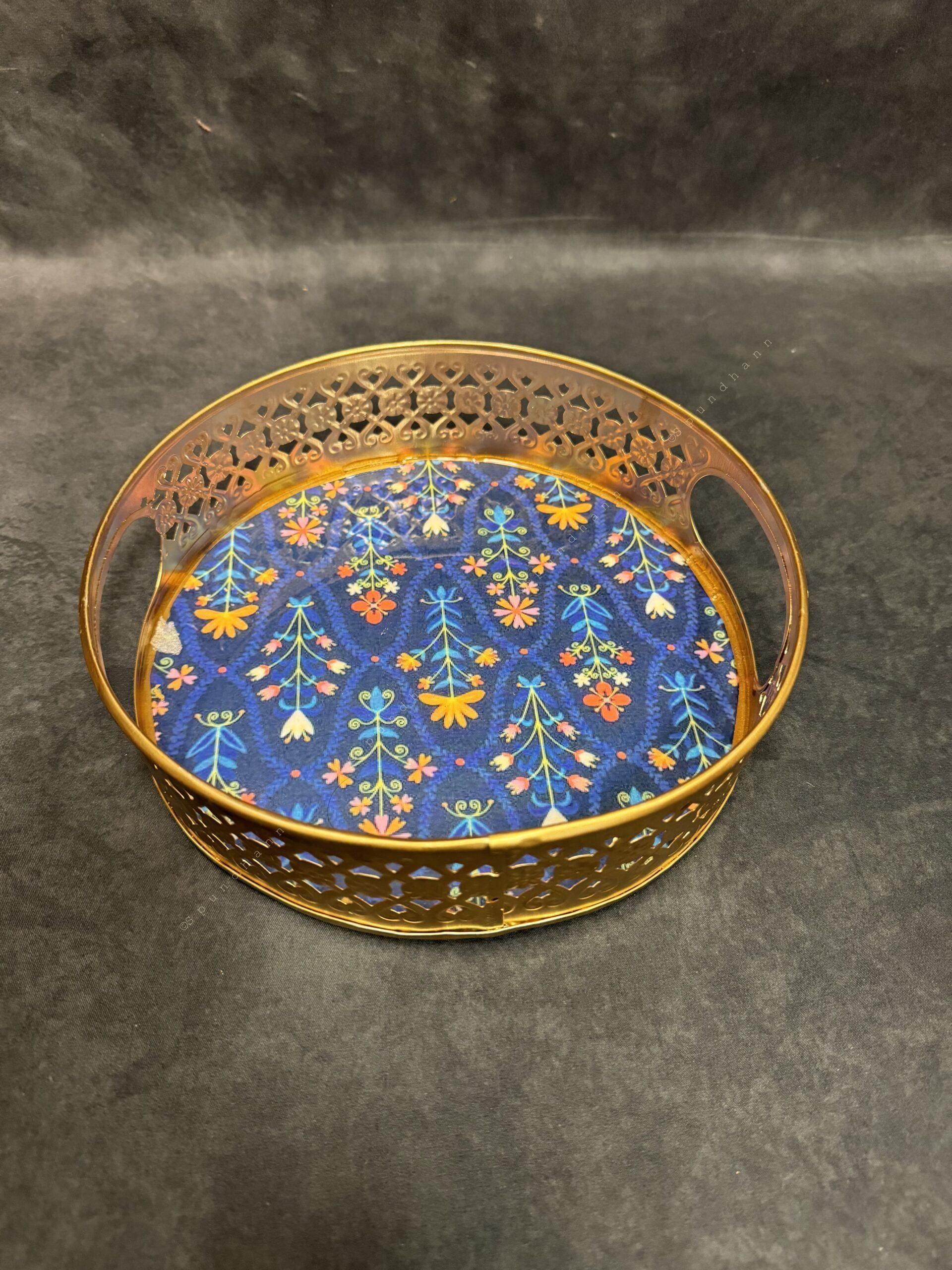 Circular Golden Tray With Pichwai Art Picture Set of 2
