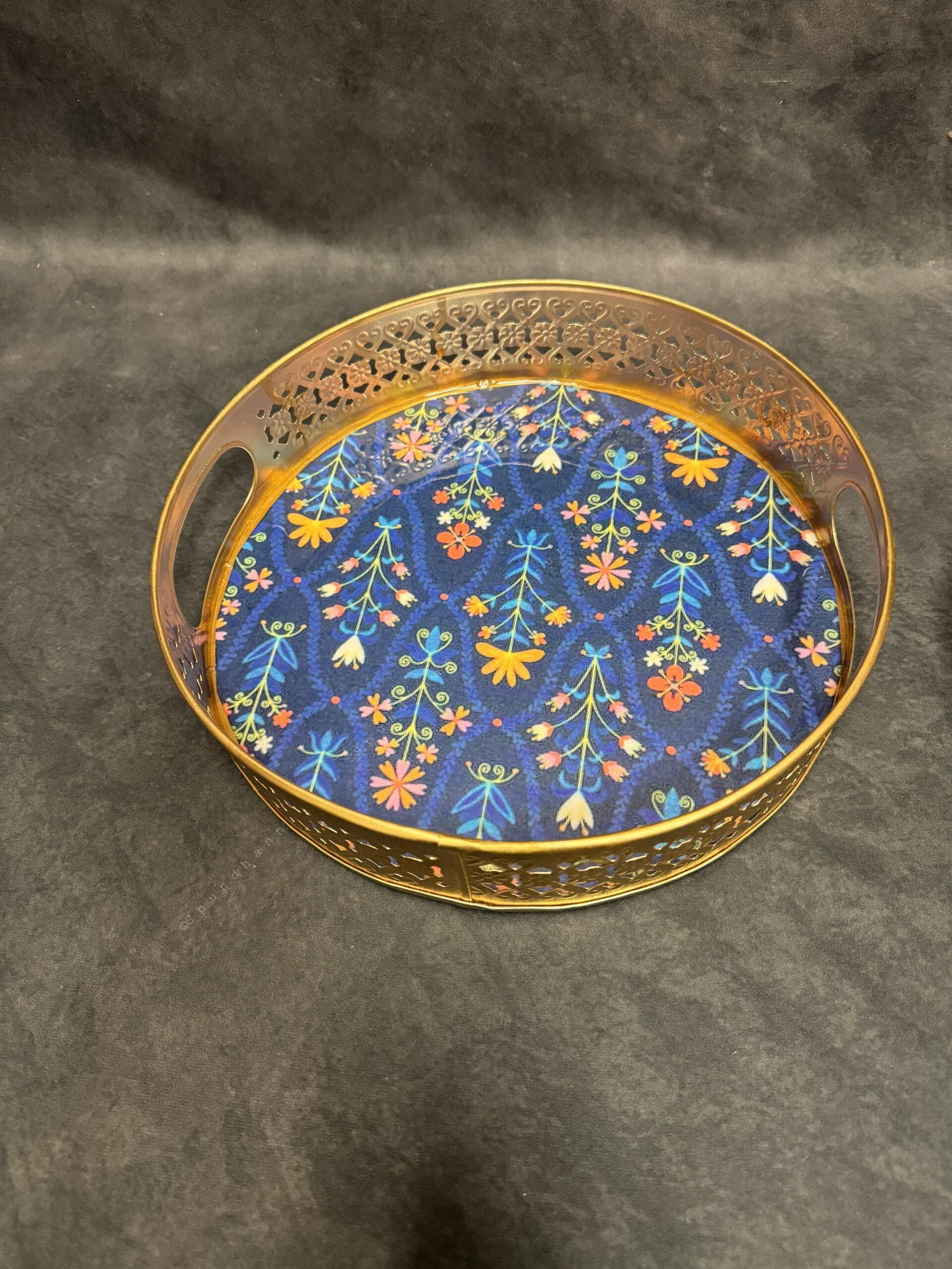 Circular Golden Tray With Pichwai Art Picture Set of 2
