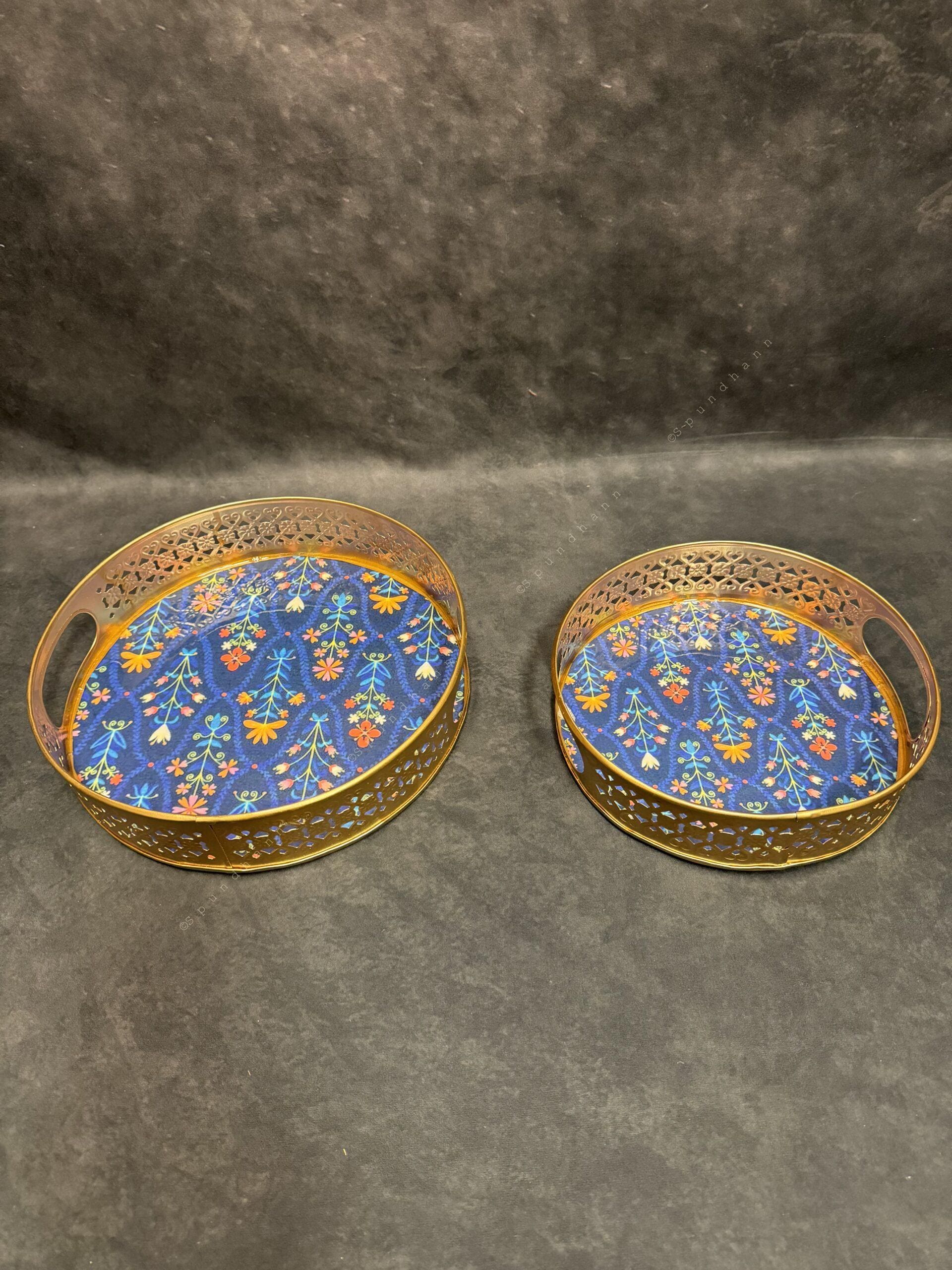 Circular Golden Tray With Pichwai Art Picture Set of 2