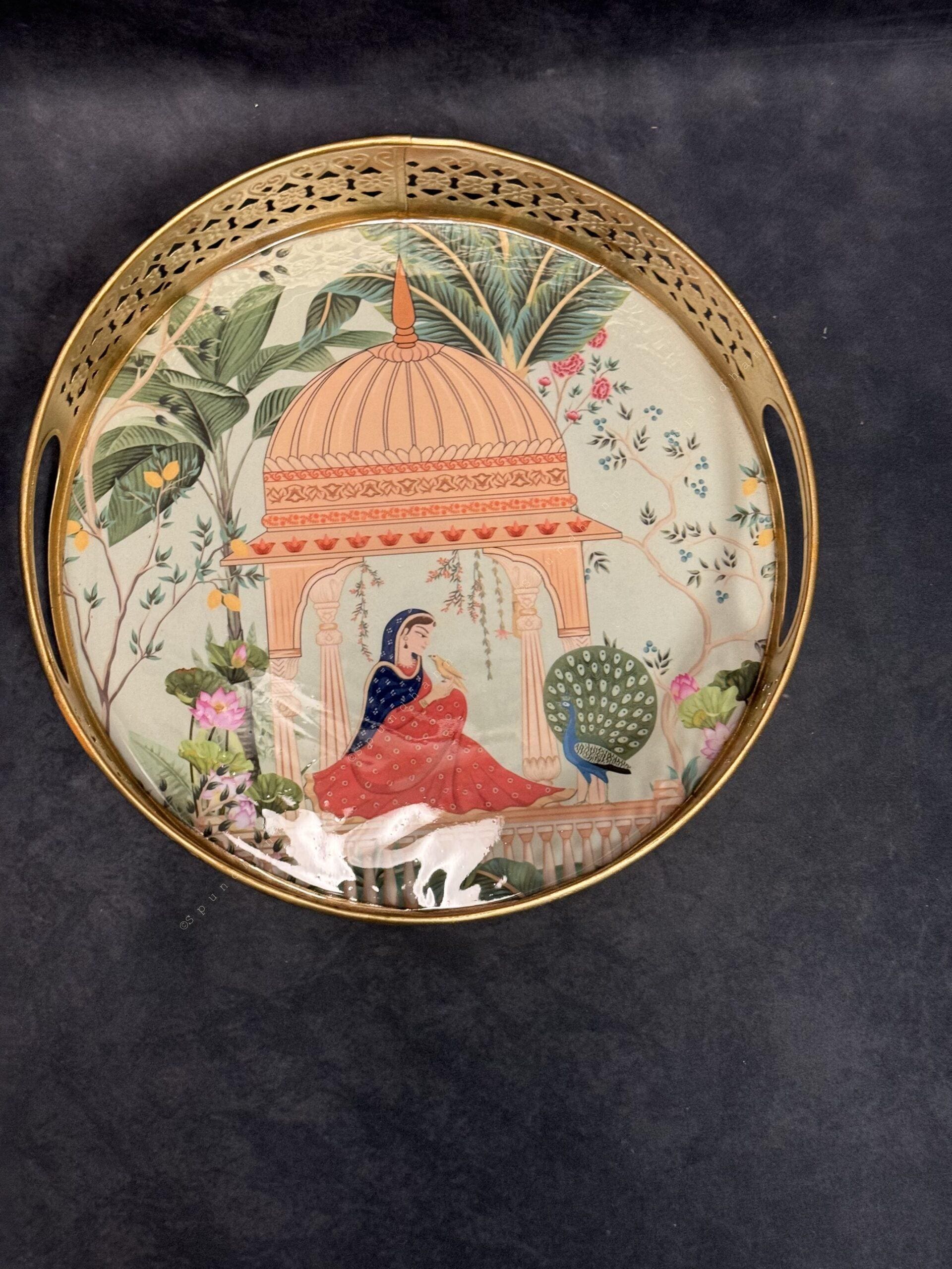 Circular Tray With Pichwai Art Picture 10