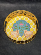Circular Golden Tray With Pichwai Art Picture Set of 2
