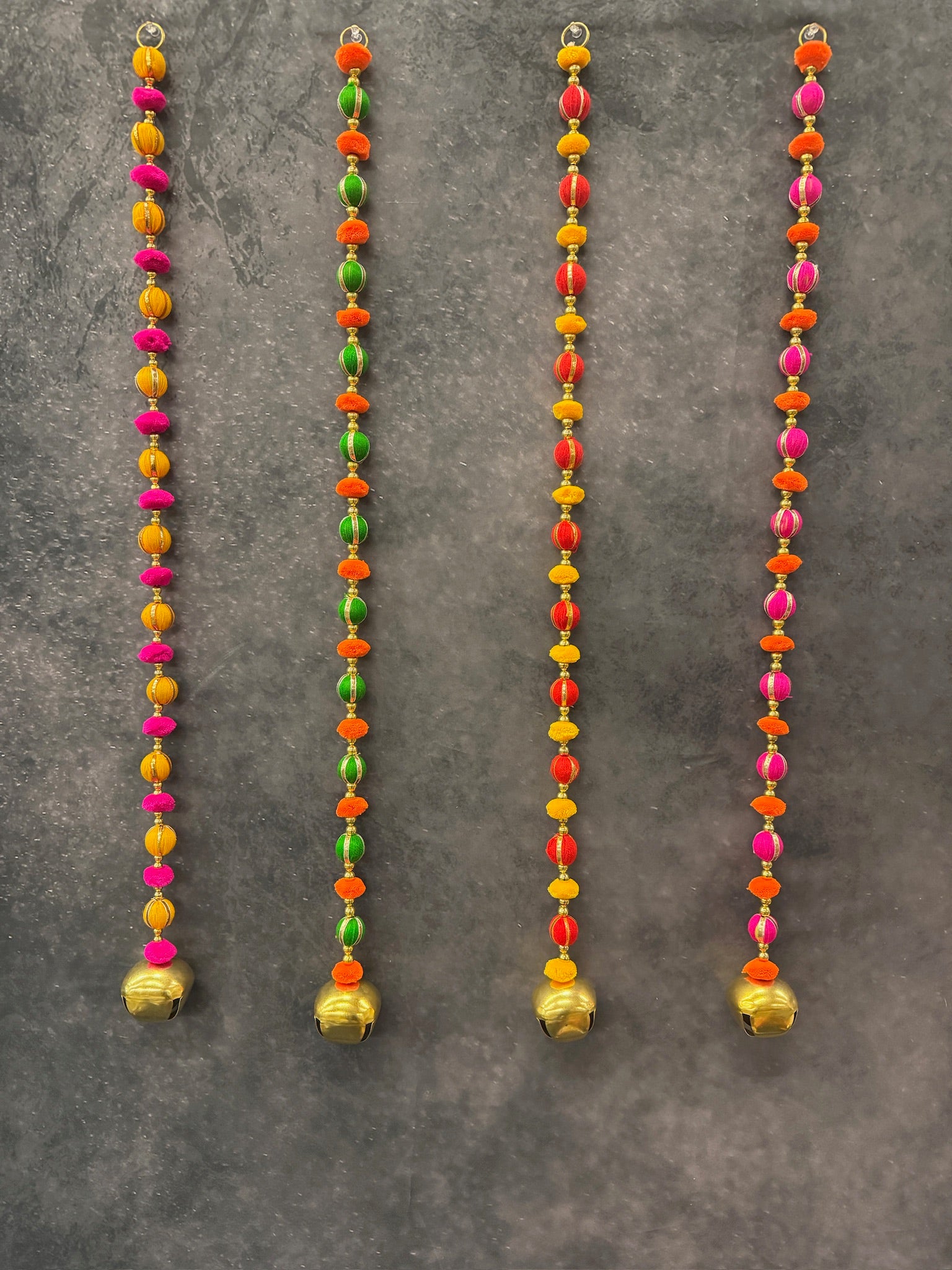 Bead Pom pom and Gold bell String