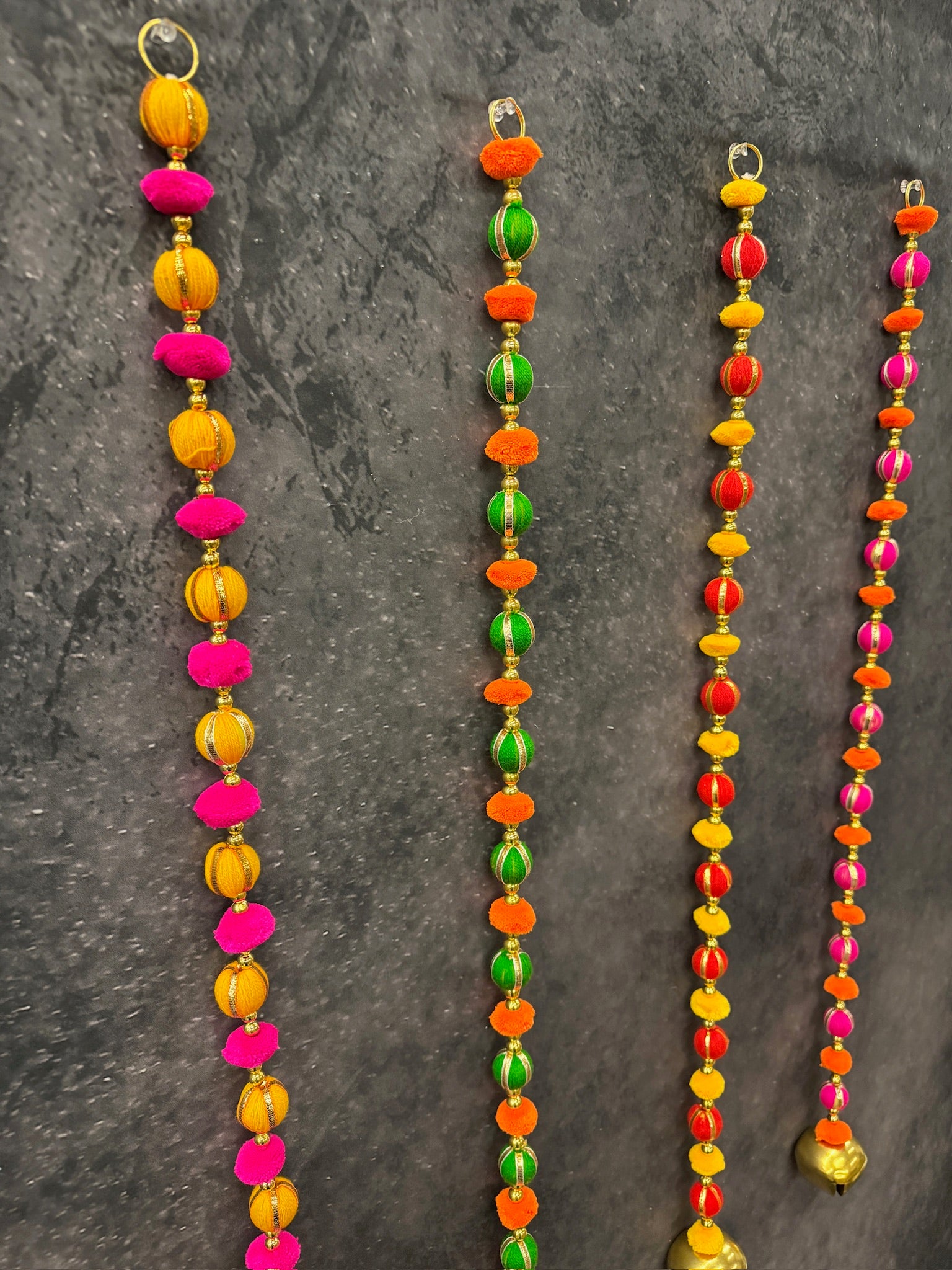 Bead Pom pom and Gold bell String