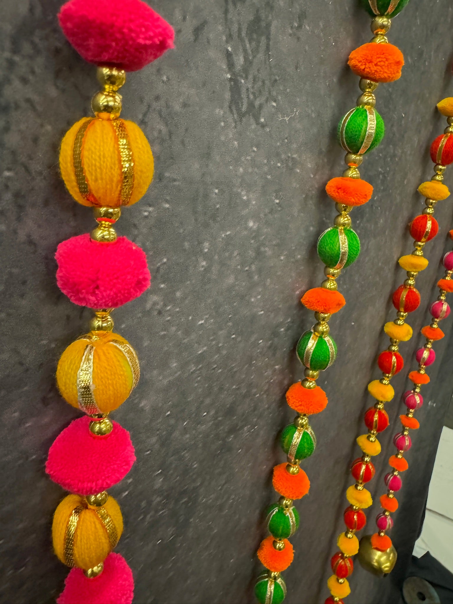 Bead Pom pom and Gold bell String