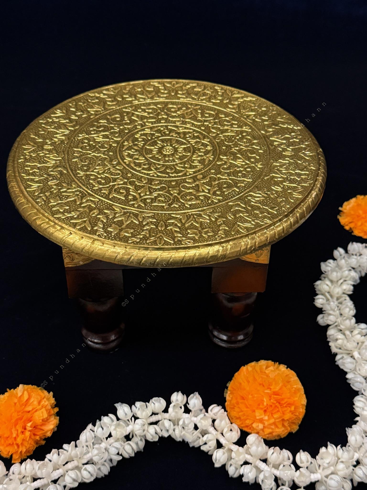 Round Chowki Gold and in Wood
