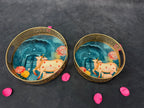 Circular Golden Tray With Pichwai Art Picture Set of 2