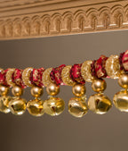 Tonal maroon Banarasi flower toran on solid maroon silk base, with ghunghroos and glass beads — handmade Petite Gajra Toran by IBHI