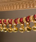 Tonal maroon Banarasi flower toran on solid maroon silk base, with ghunghroos and glass beads — handmade Petite Gajra Toran by IBHI