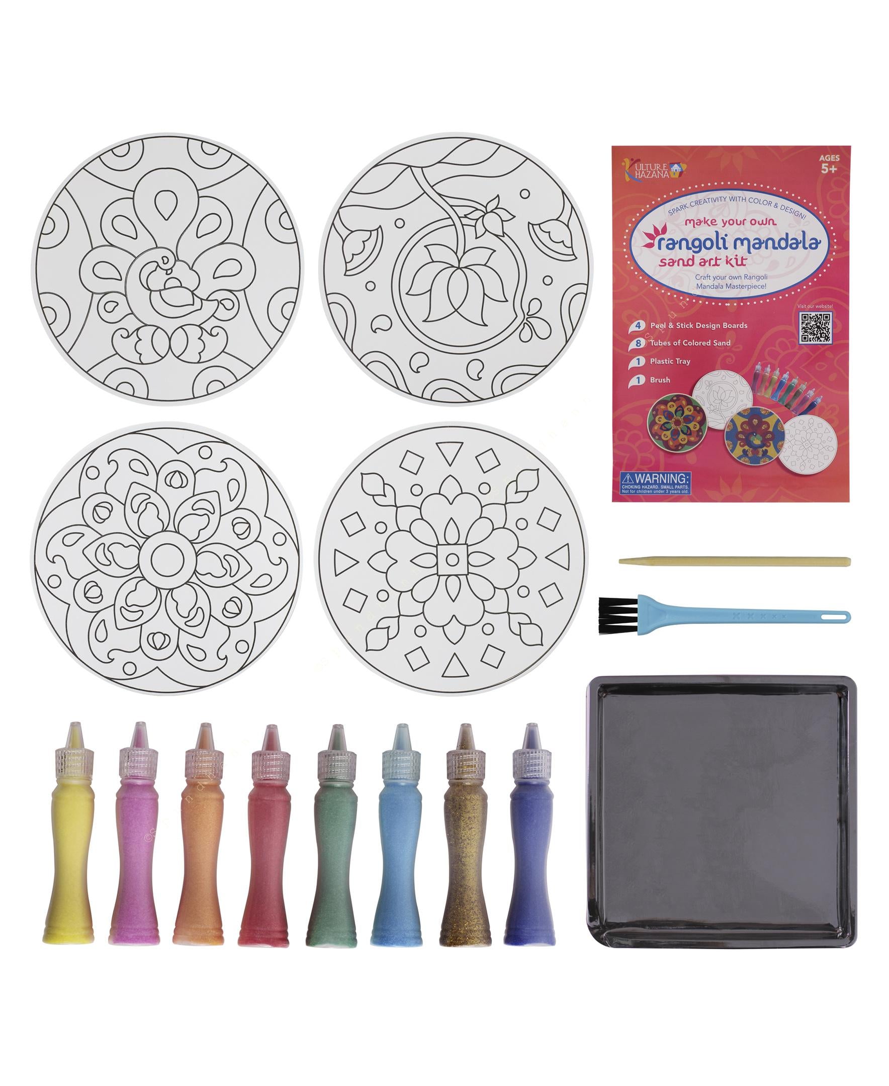 Make Your Own Rangoli Mandala Sand Art Kit - 4 cardboard coasters