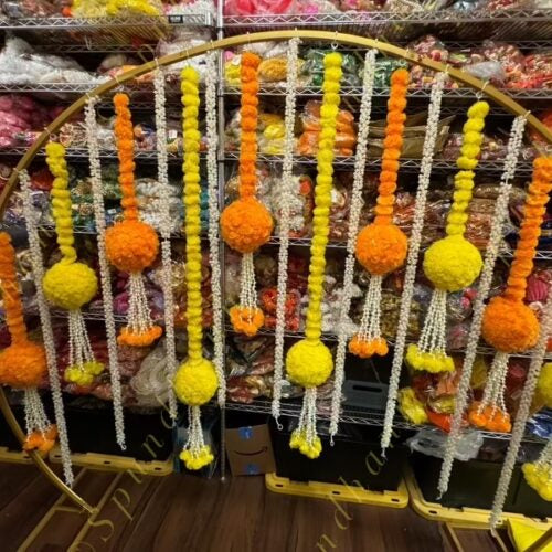 Marigold Mogra Bundle: Large Ball & Pom Pom Dangler with Mogra String Accents