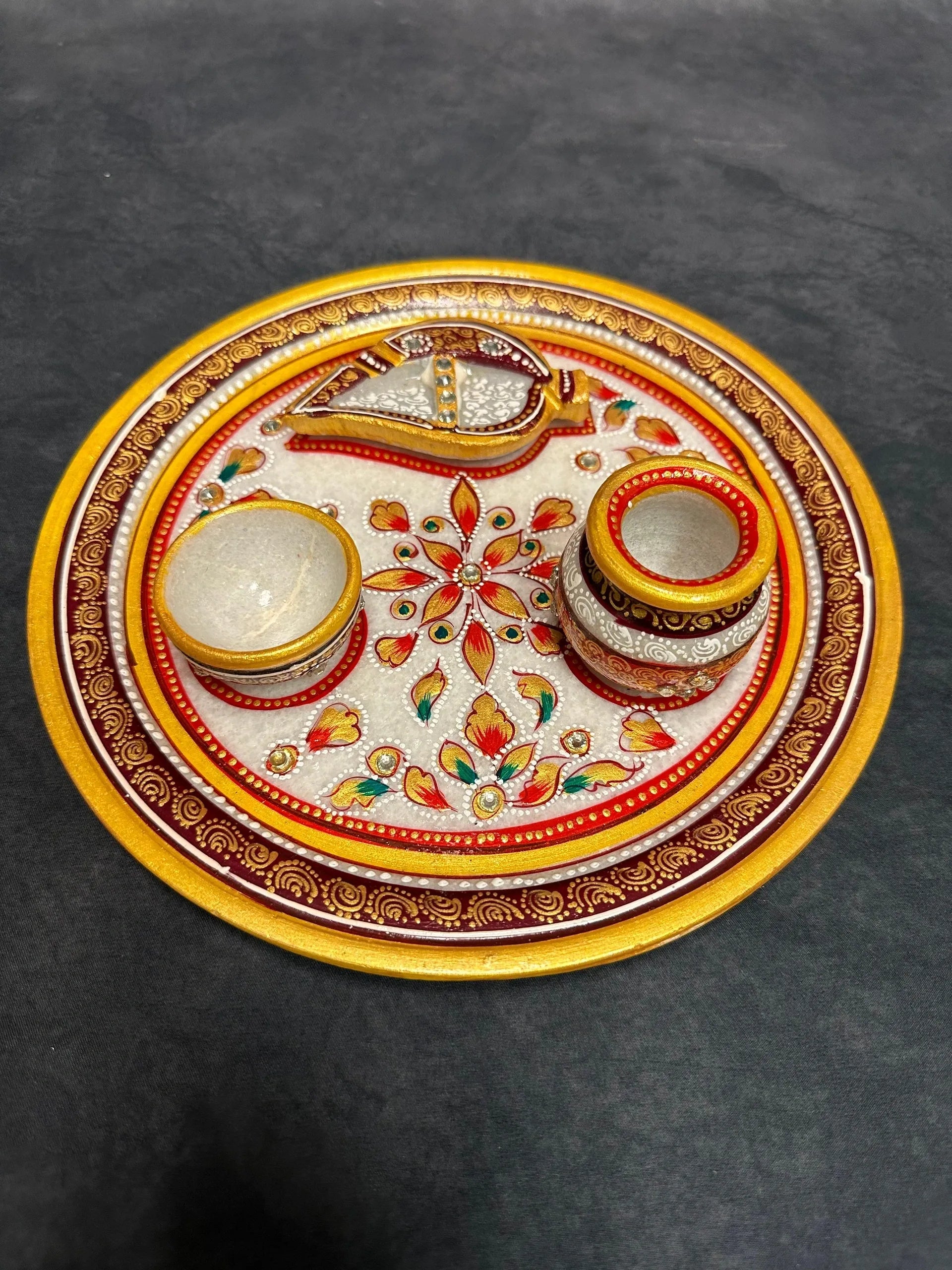 Meenakari Marble Pooja Thali