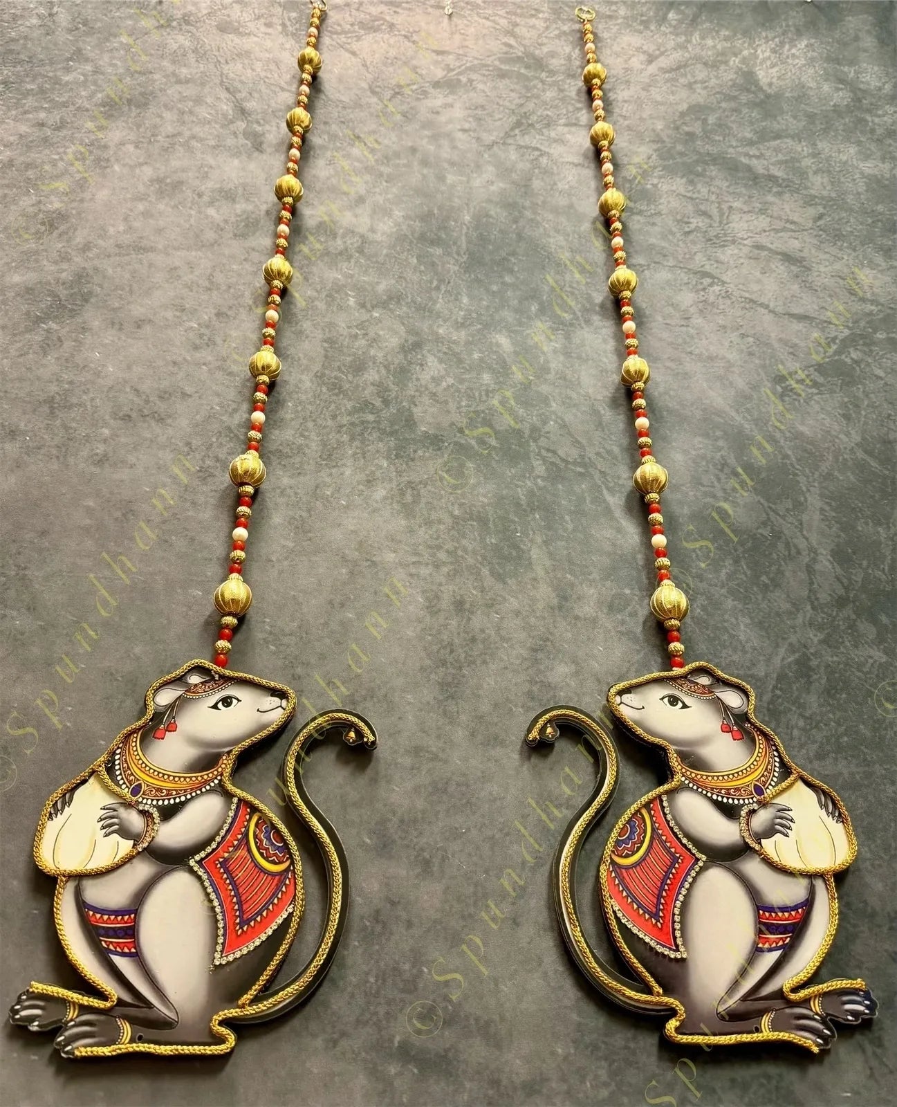 Mouse Wooden Cutout With Pearl and Bead String Pair